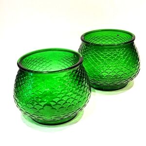 Set Of 2 green glass bowl vases. By E.O. Brody Cleveland Ohio